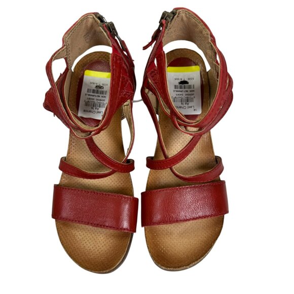 Miz Mooz Red Leather Gladiator Wedge Sandals | Size 38 / 7 | Zip | NWT - Picture 1 of 8